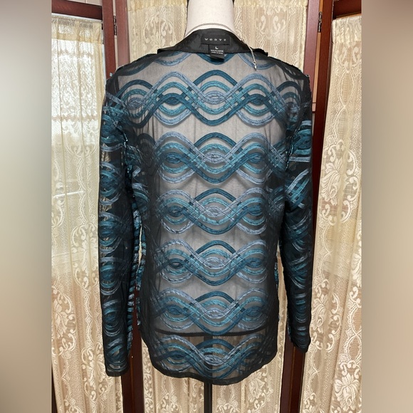 WEAVZ WAVY DESIGN OVER BLACK SHEER ZIP UP JACKET - SZ LARGE - Picture 11 of 12